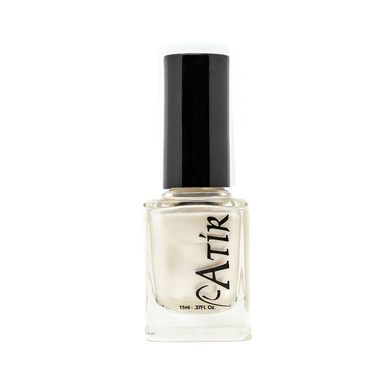Bottle of ATiR Snow Cap nail polish – white pearl finish with subtle shimmer